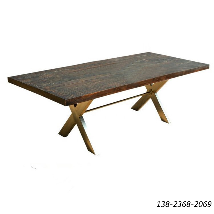 叉腿餐桌，铁艺实木餐桌椅，工业风餐桌
