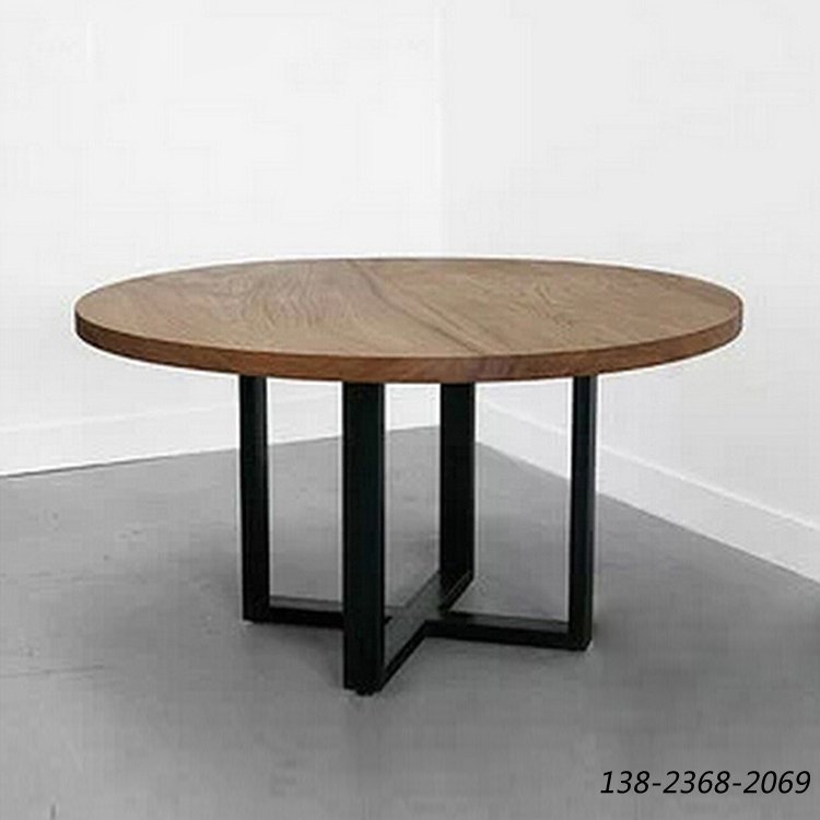 铁艺松木桌，loft餐桌，咖啡厅铁艺实木圆桌