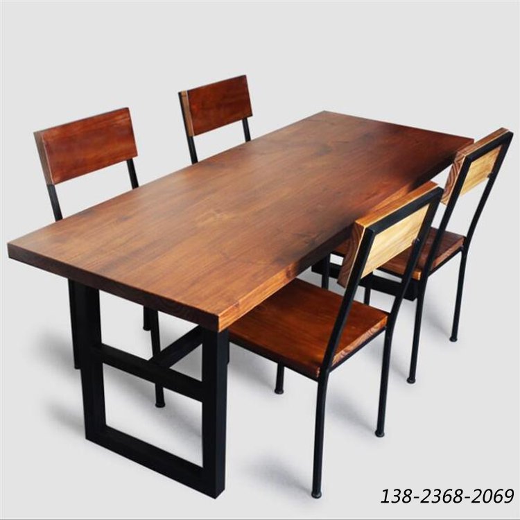 工业风桌子，铁艺镶实木桌子，做旧桌