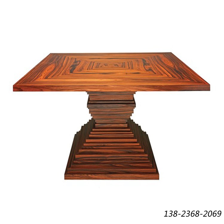 个性艺术餐桌，实木梯形桌脚，做旧实木桌子