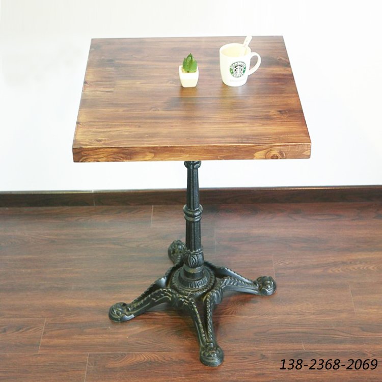 二人台面餐桌，铸铁脚配实木，复古桌子