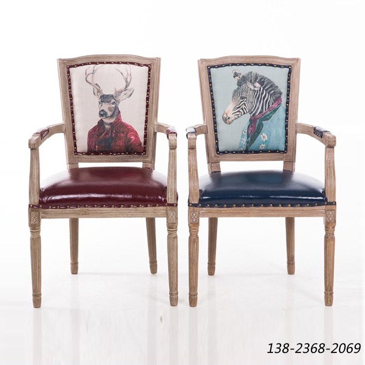 美式餐椅，鹿头北欧餐椅，皮质图案可定做