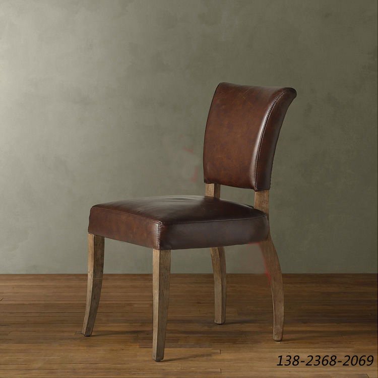 美式乡村风格椅，做旧餐椅，咖啡厅皮制椅