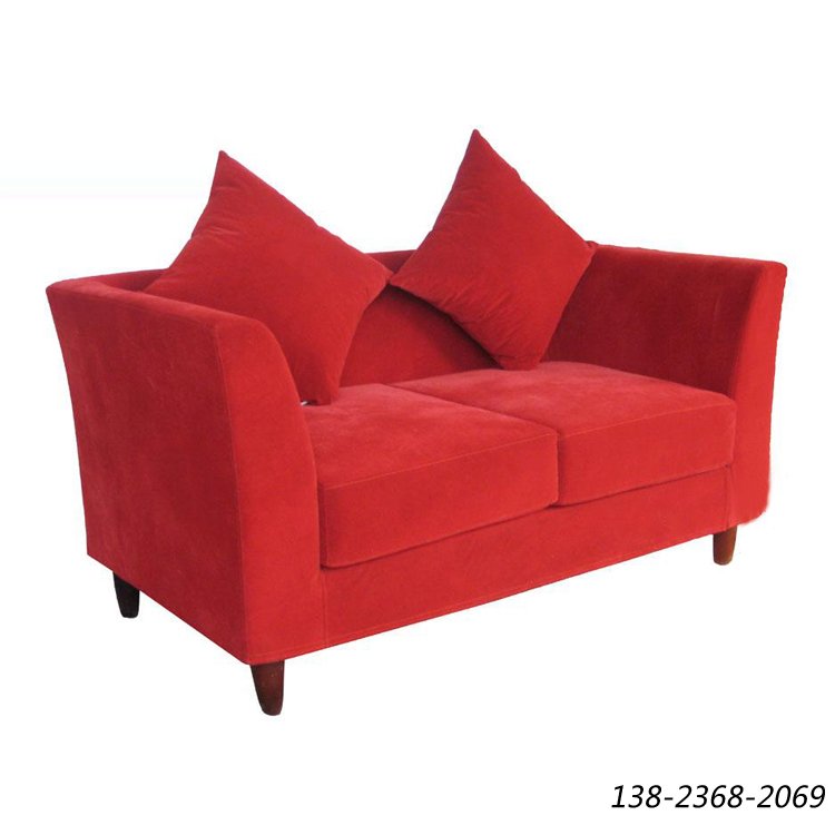 咖啡厅卡座沙发，两人红布沙发，现代款扶手沙