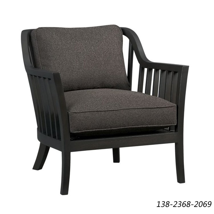 实木单人沙发椅，软包坐垫椅，咖啡厅椅子