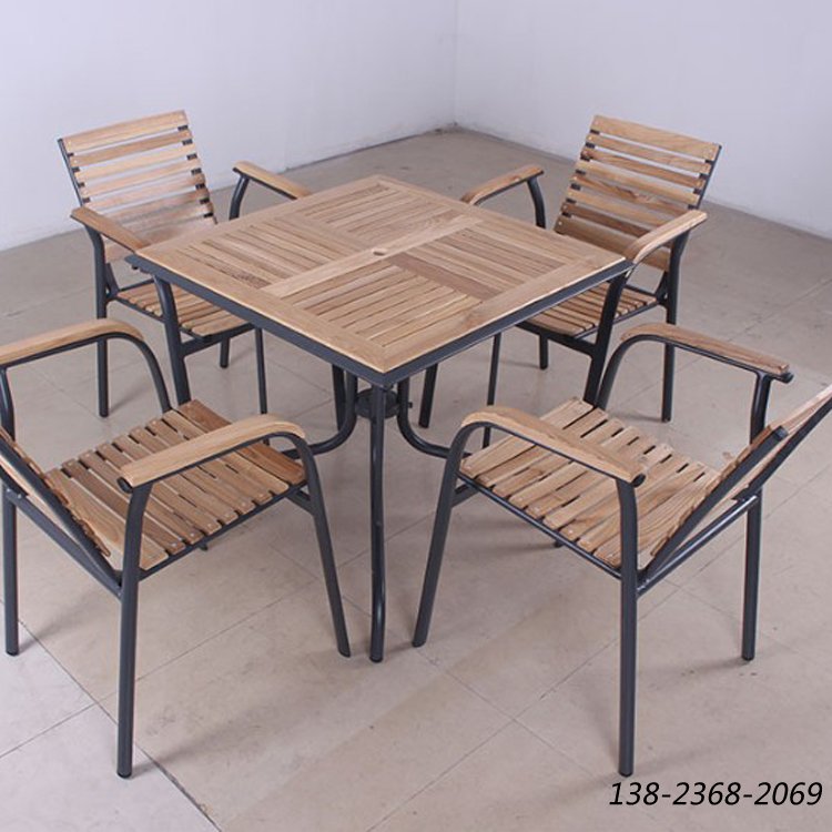户外实木餐桌椅，原木色桌椅，一桌四椅定制